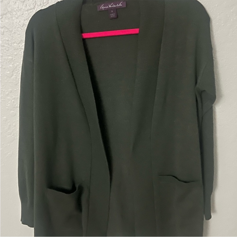 Gloria Vanderbilt Dark Green Open-Front Sweater Cardigan